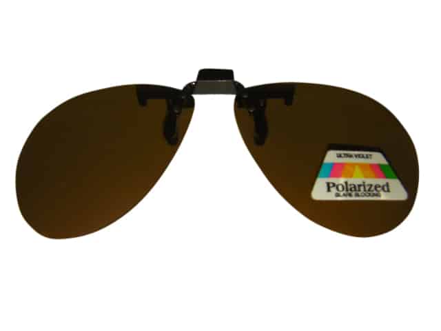 Clip on Flip up Polarised Sunglasses Aviator Rounded Large Amber